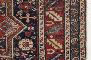 antique caucasian shirvan rug. Nice older example fresh picked in New England this week. As found, very dirty with even low pile and heavily oxidized browns. Original sides. All natural colors. Few  ...