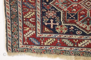 antique caucasian shirvan rug. Nice older example fresh picked in New England this week. As found, very dirty with even low pile and heavily oxidized browns. Original sides. All natural colors. Few  ...