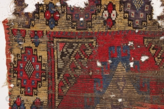 remains of an old Anatolian rug. Damaged fragment. ca. 1800 or before. 3'3" x 3'5"                  