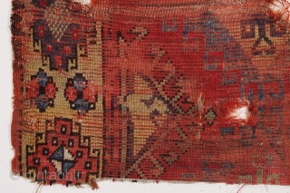 remains of an old Anatolian rug. Damaged fragment. ca. 1800 or before. 3'3" x 3'5"                  