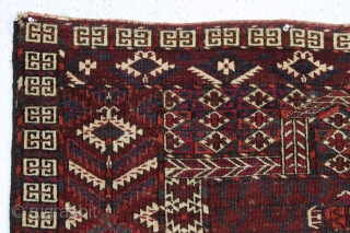 antique tekke ensi. Fresh New England find this week. AS found, reasonably clean with good even low pile and good edges, few creases. Colors appear all good although difficult to photograph. Nice  ...