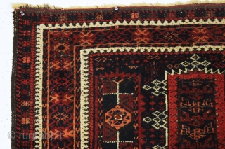 antique baluch rug with an interesting and unusual design in mostly thick high pile with a few knots of light colored silk in the border. Possibly a transitional piece with the drawing  ...