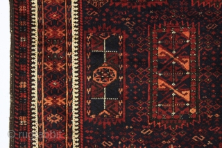 antique baluch rug with an interesting and unusual design in mostly thick high pile with a few knots of light colored silk in the border. Possibly a transitional piece with the drawing  ...