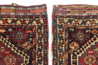 pair of antique south persian bags fresh from a local North Shore home. Both bags complete with original backs, closure tabs and loops. Both pieces in good pile with all natural colors.  ...