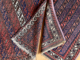 Must like stripes. Baluch balisht and rug with similar striped or cane design. Some wear as shown. Both dirty. 35” x 49” and 22” x 40” two for the price of one.  ...