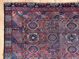 Antique turkman small carpet or ensi if you prefer. Ersari? Well drawn “Mina khani” field and attractive elem or skirt panel. All natural colors. Some good pile. Areas of heavy wear and  ...