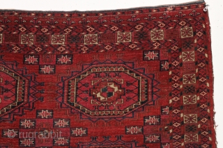 Antique Tekke chuval. Fresh example of a classic design. All good colors with a radiant field. All wool, no cotton or silk. Even low pile as shown. Sides rough. No repairs. Could  ...