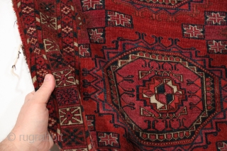 Antique Tekke chuval. Fresh example of a classic design. All good colors with a radiant field. All wool, no cotton or silk. Even low pile as shown. Sides rough. No repairs. Could  ...