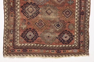 antique baluch rug. Not all there but what is there is very nice. All natural colors. Good age, ca. 1875 or earlier. 3'2" x 5'3"        