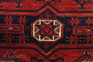 antique ersari torba or jollar. Good thick high pile with all natural colors. Nice shiny wool. A couple tiny old moth nibbles (see close pic). Reasonably clean. Good age, ca. 1880 or  ...