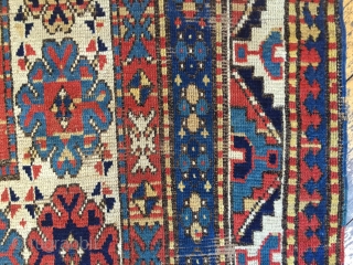 Antique large Kazak rug. Unusual and bold design. As found, in need of restoration. 4'8" x 8'10" 19th c.              