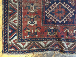 Antique little Kazak rug. Nice design and all good colors but with wear and damage as shown. Very dirty. 19th c. 3'9" X 5'9"         