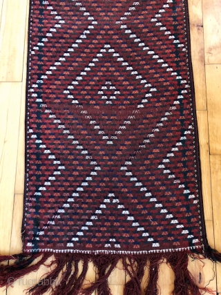 Turkman flat woven tent band long fragment. All good natural colors.  In good condition with very slight scattered wear. Reasonably clean with nice supple handle. Not something you see often. 19th  ...