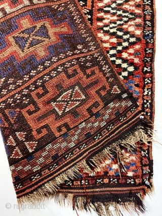 Antique Kurdish pile divan cover with a bold memling gul design field and an unusually graphic border. Overall good thick high pile with very slight wear. Original selvages and remnant Kelim ends.  ...