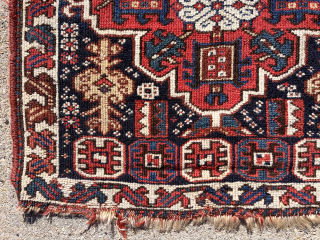 Pretty original pair of south Persian bagfaces made into a small mat as was often the case in the past. Nice drawing and good natural colors. Mostly decent pile, some wear as  ...