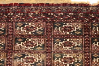 Early tekke mafrash. Indescribably elegant. Corroded magenta silk. Cotton whites. Deep blue greens. Fine like cloth. Damaged but not destroyed. First half 19th c. 12" x 31"       ...