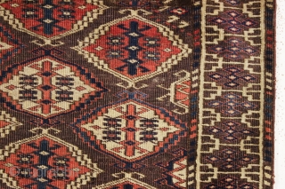 rare antique turkman chodor carpet in reasonably good condition. Unusually small size for a chodor carpet. As found, a bit dirty with mostly decent low pile, scattered tiny old wear spots and  ...