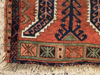 Early Anatolian yastik with spacious  “saz leaf” design. All natural colors including a lovely true green. Some good pile, some heavy wear as shown. Edges rough, some original selvage. Looks like  ...