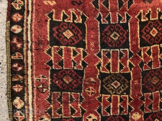 Antique Anatolian yastik. Interesting folky tribal design. Mostly full pile with original selvages. Ends unraveling. Somewhat odd palette with vibrant yellow and orange highlights. I see no dye run. As found, could  ...