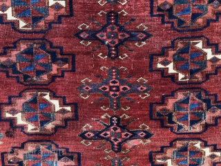 Antique yomud turkman chuval with fine weave, supple handle and beautiful old natural colors. Nice drawing featuring very delicate minor guls. Overall even low pile with scattered wear as shown. Edges unraveling.  ...