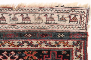 Antique Persian bagface with full thick pile and lustrous wool. Nice design featuring a terrific plain woven end with a charming camel train. All good natural colors including a rich aubergine, a  ...