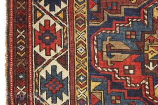 Antique veramin rug with good design and excellent colors. Several blues, a beautiful saturated red and pretty natural browns. Overall good condition with thick even pile. One end unraveling and could use  ...