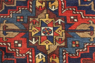 Antique veramin rug with good design and excellent colors. Several blues, a beautiful saturated red and pretty natural browns. Overall good condition with thick even pile. One end unraveling and could use  ...