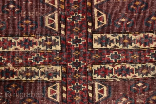 Early yomud ensi. Short, dark, and handsome. Not your average weaving. Some silk highlights. One touch of the back conveys all that's needed. Highest quality wool and jewel like natural colors. Far  ...