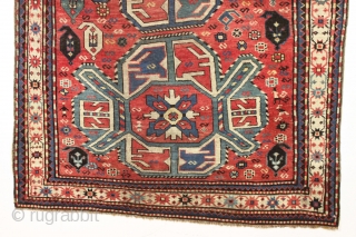 Antique lenkoran long rug in overall good condition. Classic design done with a flare, the angled medallions seem to be swimming and wiggling down through the field. Vibrant all natural colors including  ...