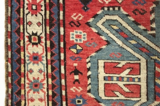 Antique lenkoran long rug in overall good condition. Classic design done with a flare, the angled medallions seem to be swimming and wiggling down through the field. Vibrant all natural colors including  ...