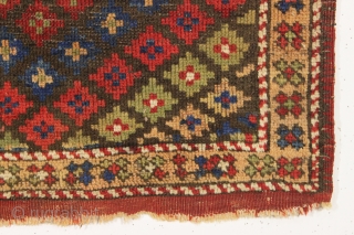antique little west Anatolian or Bergama nearly square mat. All natural colors featuring pretty greens. Good condition for an older piece. Original characteristic Bergama selvages and end kelim. Clean. Good age, ca.  ...