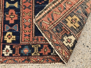 Antique little northwest Persian mat with an attractive design and pretty natural colors. Mostly even low pile with some scattered wear as shown. Appears to be a mix of single and double  ...