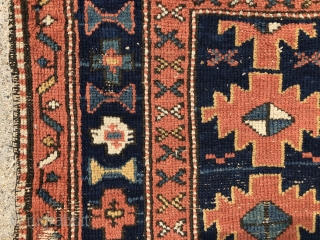 Antique little northwest Persian mat with an attractive design and pretty natural colors. Mostly even low pile with some scattered wear as shown. Appears to be a mix of single and double  ...