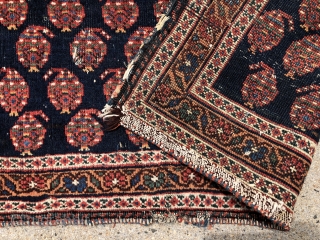 Antique northwest Persian very wide bag or trapping, probably Kurdish, with high quality wool and vibrant natural colors. Very delicately drawn boteh on the dark blue ground. Overall good tight weave with  ...