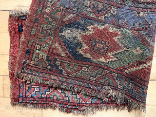 Early turkman ersari torba or kap with ikat inspired design. All natural colors featuring large areas of lovely real greens.  Coarse weave with lustrous wool. Pile varies from good real medium  ...