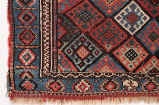 Antique Jaf Kurd bagface. Fine color and good design featuring an unusual light blue border. Large range of good natural colors. Mostly has nice thick pile, center has lower pile as shown.  ...