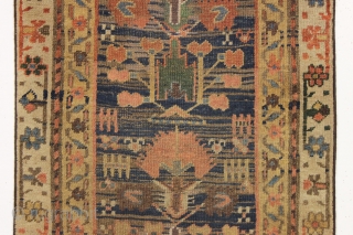 early northwest persian or kurdish rug. Strange and mysterious remnant, probably a fragment. "As found", very dirty with scattered old repairs and likely missing an outer border. Compelling. ca. 1850, possibly earlier.  ...