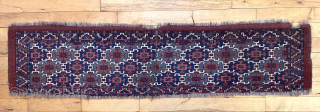 Early eye catching turkman weaving, probably an ersari trapping. Powerful Aksu design and although reduced still extra wide. Good pile. Lovely old natural colors featuring rich greens and vibrant blues. Cut and  ...