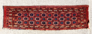 Antique turkman ersari pile weaving, probably a trapping. Unusual all over star design. Good pile. All natural colors with multiple reds and strong yellow highlights. Reasonably clean. Attractive weaving. 19th c. 15”  ...