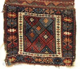 Complete pair of Antique Jaf Kurd bags. Very unusual border. Good pile. All good natural colors featuring a fine yellow and an unusual good apricot orange. Rough edges, some damages as shown.  ...