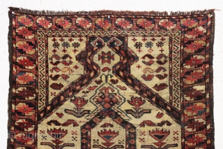 Antique ersari beshir prayer rug. Interesting, somewhat simple or primitive version of an iconic design. All natural colors. Coarse weave with slight creasing. Some scattered old repairs of varying quality. Not a  ...