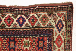 antique kazak rug with an interesting allover design and a wide range of beautiful colors. "As found", in mostly good pile with a few small creases (you can see an old crude  ...