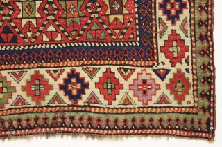 antique kazak rug with an interesting allover design and a wide range of beautiful colors. "As found", in mostly good pile with a few small creases (you can see an old crude  ...