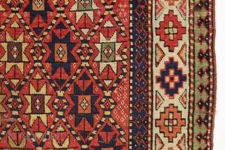 antique kazak rug with an interesting allover design and a wide range of beautiful colors. "As found", in mostly good pile with a few small creases (you can see an old crude  ...