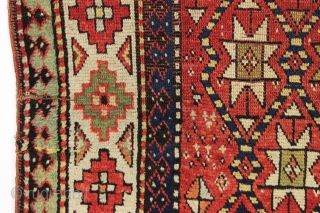 antique kazak rug with an interesting allover design and a wide range of beautiful colors. "As found", in mostly good pile with a few small creases (you can see an old crude  ...