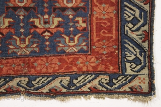 Antique kuba seichour rug. "As found", very dirty with wear and damage as shown. All natural colors. Crude repairs backed with what looks like the family table cloth. Good age. ca. 1870  ...