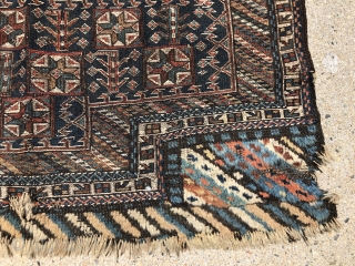 Antique large Persian bakhtiari bagface or trapping with mixed flat weave and pile techniques. Older example with very detailed and delicate drawing. Mostly in good condition with some edge roughness as shown.  ...