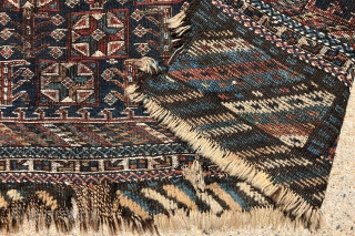 Antique large Persian bakhtiari bagface or trapping with mixed flat weave and pile techniques. Older example with very detailed and delicate drawing. Mostly in good condition with some edge roughness as shown.  ...