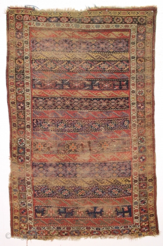 antique kurd bidjar rug. Quirky little rug with a field of all border designs. "as found", very very very dirty and with wear and roughness as shown. Priced accordingly. No idea what  ...