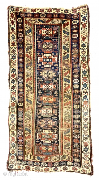 Antique northwest Persian Kurdish rug with a well known but uncommon older design. Pile varies from decent medium to very low with areas of wear showing foundation. All excellent natural colors featuring  ...